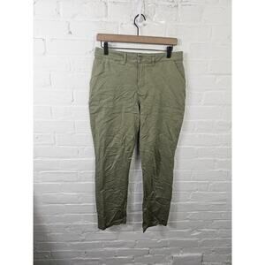Garnet Hill Women's Pima Cotton High Waist Ankle Pant Flat Front Green Size 8